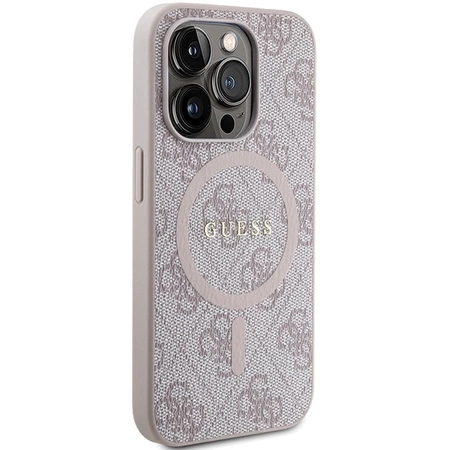 Etui Guess 4G Collection Leather Metal Logo MagSafe na iPhone 14 Pro Max - różowe