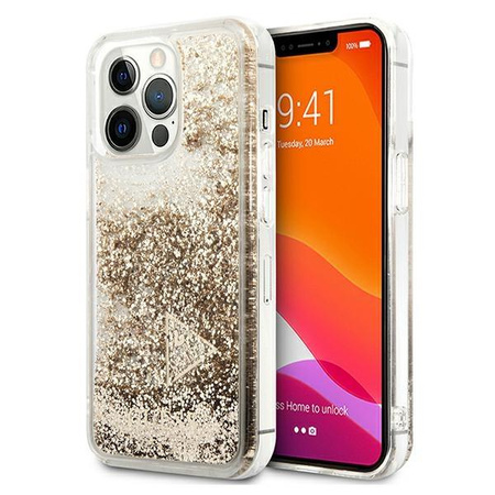 Guess GUOHCP13XGLHFLGO iPhone 13 Pro Max 6,7" gold/złoty hardcase Glitter Charms