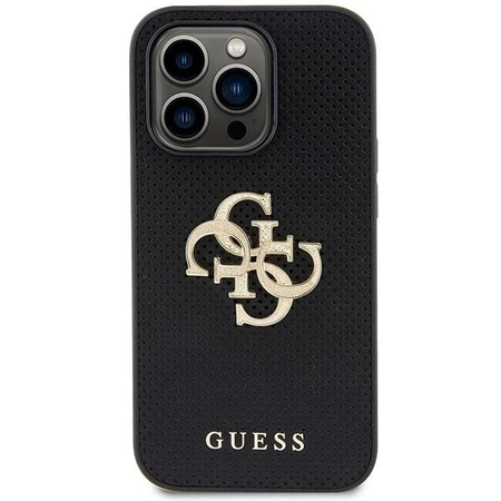 Etui Guess Leather Perforated 4G Glitter Logo na iPhone 15 Pro Max - czarne