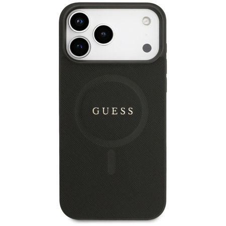 Etui Guess Saffiano Classic Logo MagSafe do iPhone 17 Pro Max czarny