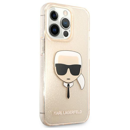 Etui Karl Lagerfeld KLHCP13LKHTUGLGO na iPhone 13 Pro / 13 - złote Glitter Karl's Head