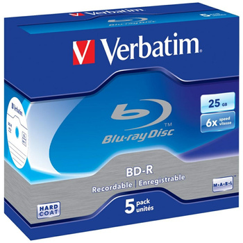 VERBATIM PŁYTY BLU-RAY 25GB BD-R 6X SL DO KOMPUTERA 5SZT DO NAGRYWANIA