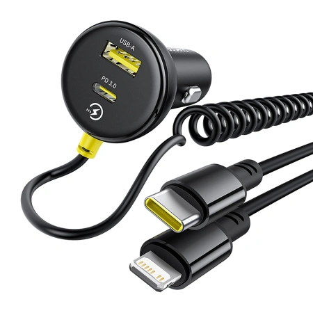 BASEUS ŁADOWARKA SAMOCHODOWA CIRCULAR 60W Z USB-A USB-C DO LIGHTNING