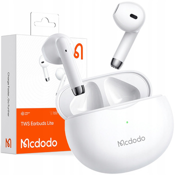 MCDODO SŁUCHAWKI BEZPRZEWODOWE DOUSZNE BLUETOOTH 5 Z MIKROFONEM ETUI BIAŁE