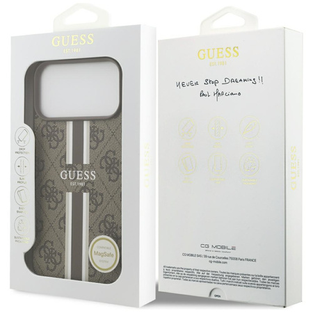 Etui Guess 4G Printed Stripes MagSafe do iPhone 17 Pro Max brązowy