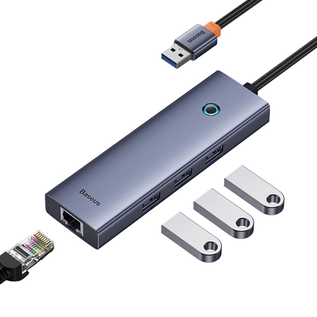BASEUS HUB USB-A 4W1 DO LAPTOPA PC 3 X USB-A 3.0 RJ45 ZŁĄCZE SZYB