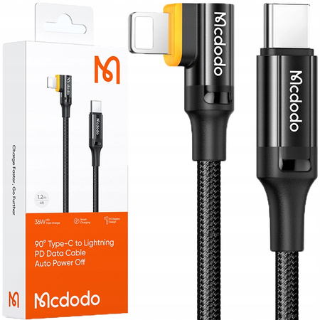 MCDODO KABEL KĄTOWY USB-C LIGHTNING SZYBKIE ŁADOWANIE 36W DO IPHONE LED 1M