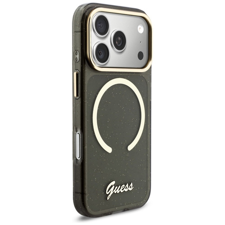Etui Guess IML Glitters Script Strap     MagSafe do iPhone 17 Pro czarny