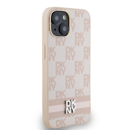 DKNY ETUI HARDCASE DO IPHONE 14 15 13 6,1 LEATHER CHECKERED MONO STRIPES