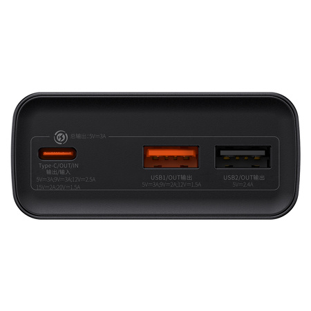 Baseus Adaman powerbank 20000mAh 30W czarny + kabel USB Typ C (PPAD030001)