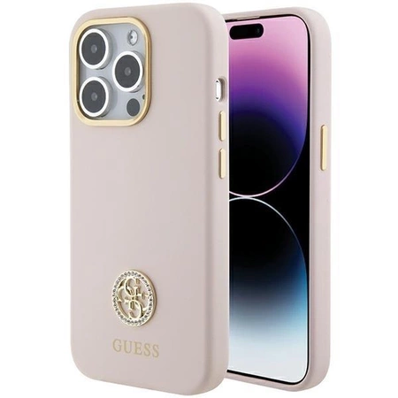 Etui Guess Silicone Logo Strass 4G na iPhone 15 Pro - jasnoróżowe