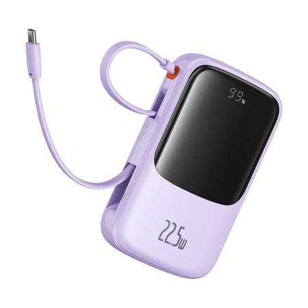 Powerbank Baseus Qpow Pro+ 10000mAh 22.5W z wbudowanym kablem USB-C z wyświetlaczem - fioletowy