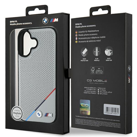 BMW BMHMP16S23PUPDG iPhone 16 6.1szary/grey hardcase M Perforated Tricolor Line MagSafe