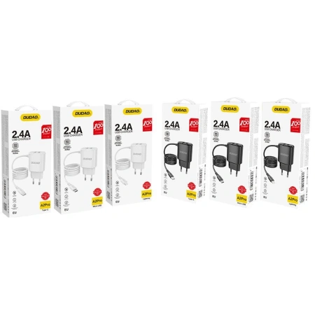 DUDAO ŁADOWARKA 2X USB Z WBUCONYM KABLEM DO LIGHTNING 12W DO TELEFONÓW