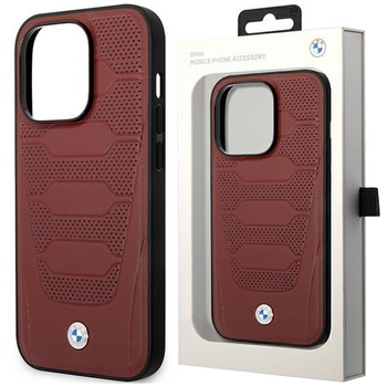 Etui BMW BMHMP14L22RPSR na iPhone 14 Pro burgundowy/burgundy Leather Seats Pattern MagSafe