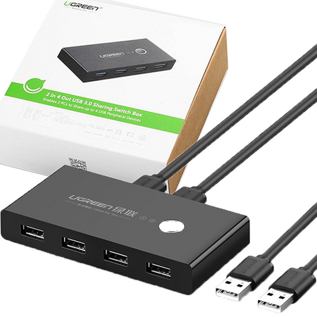 Ugreen switch box HUB przełącznik 4x USB 2.0 rozdzielacz USB na dwa komputery czarny (30767)