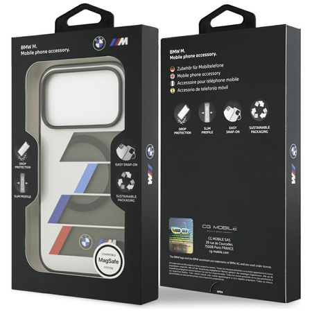 Etui BMW M IML Metal Buttons Tricolor Lines MagSafe do iPhone 17 Pro Max antracyt