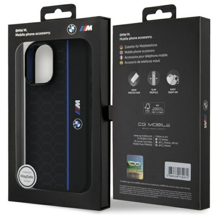 BMW ETUI HARDCASE DO IPHONE 16 6.1 DO MAGSAFE SILIKONOWE HEXAGON BLUE LINE