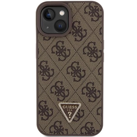 Etui Guess Leather 4G Triangle Strass do iPhone 15 - brązowe