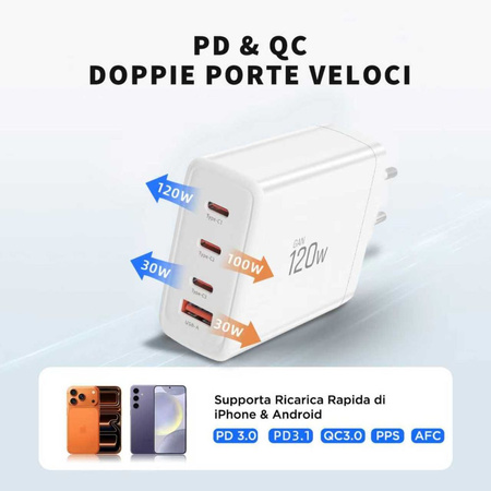 TECH-PROTECT NC120W-GAN 4-PORT NETWORK CHARGER PD 120W / QC3.0 WHITE