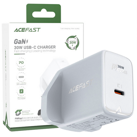 Acefast ładowarka sieciowa GaN (wtyczka UK) USB Typ C 30W, Power Delivery, PPS, Q3 3.0, AFC, FCP biały (A24 UK white)