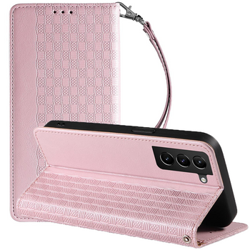 Magnet Strap Case etui do Samsung Galaxy S22 Ultra pokrowiec portfel + mini smycz zawieszka różowy