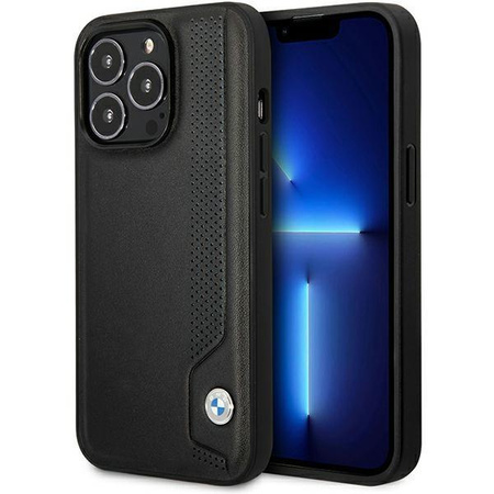 Etui BMW BMHCP14L22RBDK na iPhone 14 Pro - czarne Leather Blue Dots