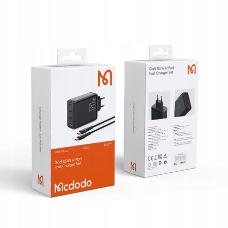 £adowarka do telefonu, GaN, Fast, USB-C/ USB, 4 Porty, 120W, kabel USB-C, Mcdodo