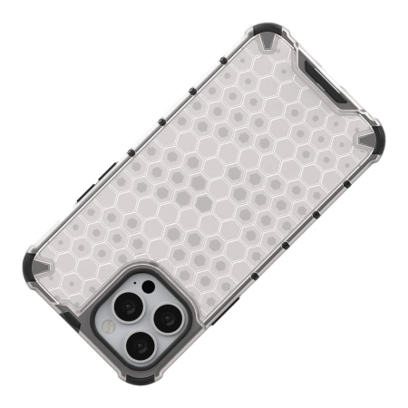 HURTEL ETUI HONEYCOMB DO IPHONE 13 PRO MAX Z ŻELOWĄ RAMKĄ ANTYWSTRZĄSOWE