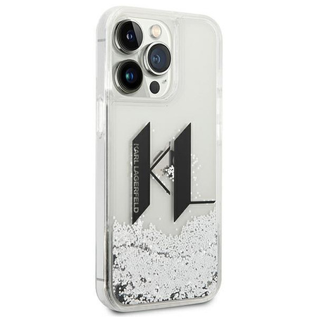 Etui Karl Lagerfeld KLHCP14LLBKLCS na iPhone 14 Pro - srebrne Liquid Glitter Big KL