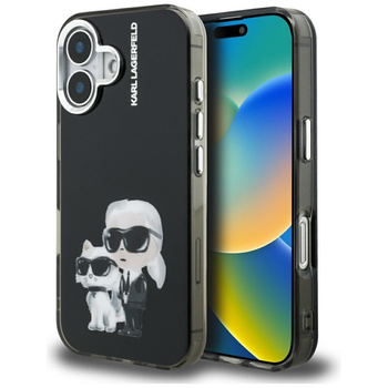 Etui Karl Lagerfeld IML Aquarelle Karl   & Choupette & Logo do iPhone 16 czarny