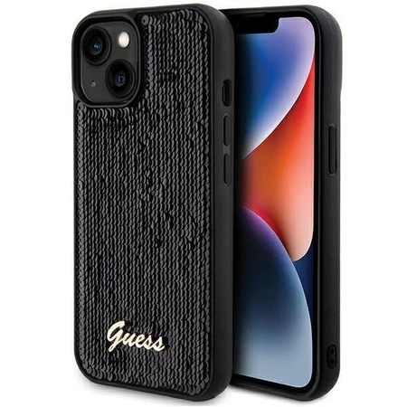 Etui Guess Sequin Script Metal na iPhone 14 / 15 / 13 - czarne