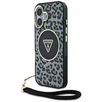 GUESS ETUI DO IPHONE 16 DO MAGSAFE LEOPARD TRIANGLE Z PRZESZROCZYSTYM PASEM