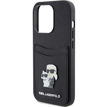 Etui Karl Lagerfeld Saffiano Cardslot Karl&Choupette Metal Pin do iPhone 15 Pro - czarne