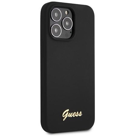Etui Guess GUHCP13XLSLMGBK na iPhone 13 Pro Max 6.7" black/czarny hardcase Silicone Script Gold Logo