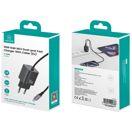 USAMS ŁADOWARKA 30W MINI DO TELEFONÓW 2xUSB-C DO IPHONE 12 13 14 15 PRO MAX