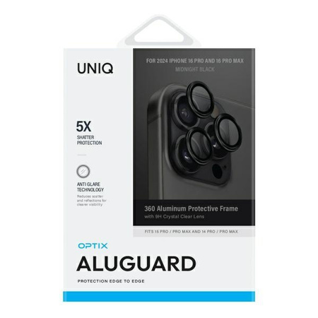 UNIQ SZKŁO OCHRONNE OPTYK ALUMINIOWE DO IPHONE 16 PRO 6.3 16 PRO MAX 6.9