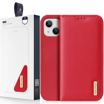Dux Ducis Hivo skórzane etui z klapką pokrowiec ze skóry naturalnej portfel na karty i dokumenty iPhone 14 Plus czerwony