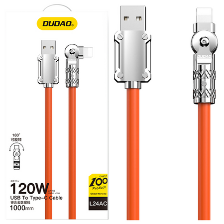 Kabel kątowy USB-A - Lightning 30W 1m rotacja 180° Dudao - pomarańczowy