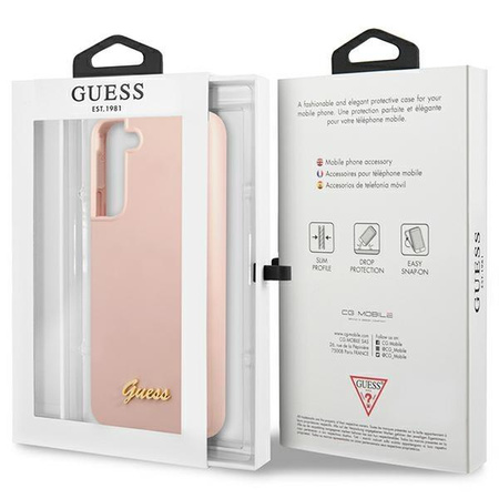 Etui Guess GUHCS23MLSLMGPP S23+ S916 - różowe Silicone Script Metal Logo