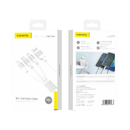 FONENG kabel X80 3w1 100W 3A 1.2M Biały