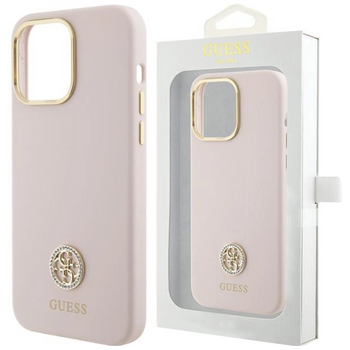 Etui Guess Silicone Logo Strass 4G do iPhone 15 Pro Max - różowe