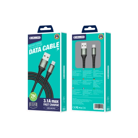JELLICO kabel B12 Micro USB 3.1A 2M Czarny