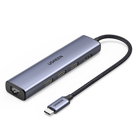 Ugreen adapter konwerter HUB 5w1 USB C - 3x USB 3.0 / HDMI / RJ45 szary (CM475)