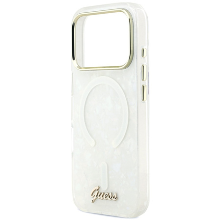 Etui Guess IML Shell Script Metal MagSafe do iPhone 17 Pro Max biały