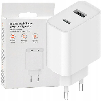 XIAOMI ŁADOWARKA SIECIOWA DO TELEFONÓW USB-A USB-C 33W PD TRAVEL CHARGER