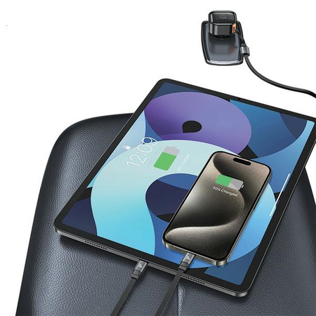 USAMS ŁADOWARKA SAMOCHODOWA ZWIJANY KABEL 2XUSB-C 30W PD DO IPHONE 12 13 14
