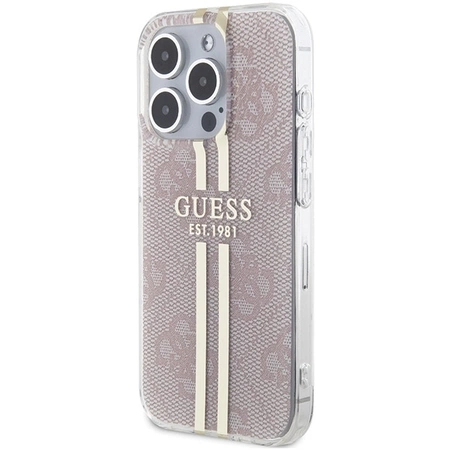 Etui Guess IML 4G Gold Stripe na iPhone 15 Pro - różowe