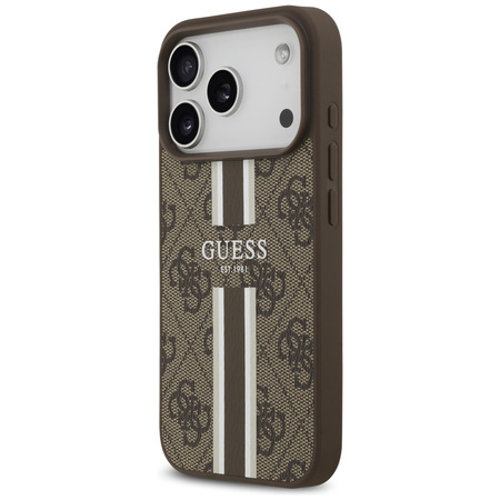 Etui Guess 4G Printed Stripes MagSafe do iPhone 17 Pro brązowy