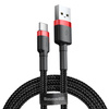 Baseus Cafule Cable wytrzymały nylonowy kabel przewód USB / USB-C QC3.0 2A 2M czarno-czerwony (CATKLF-C91)
